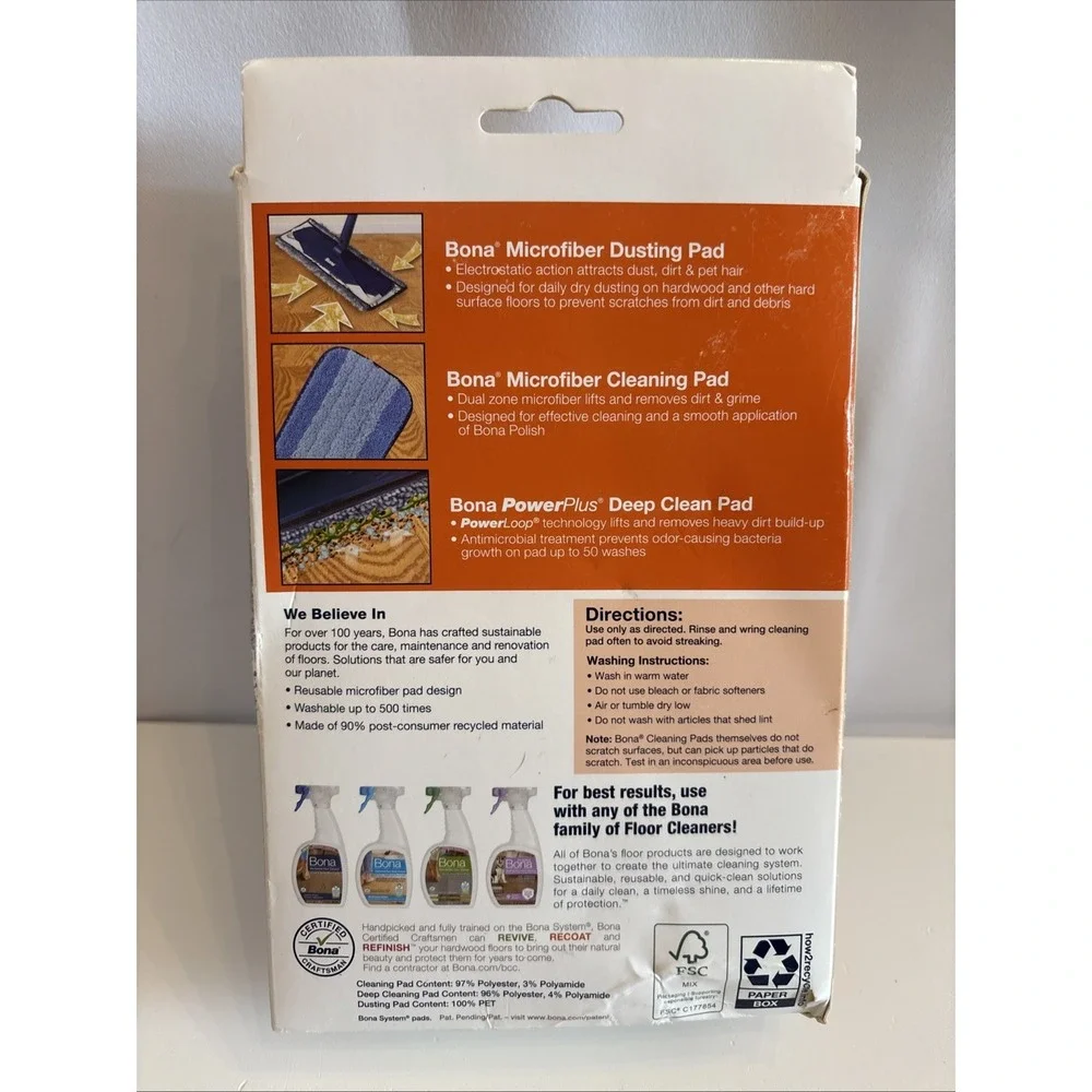 Bona Microfiber Cleaning Pads 3 Pack Value Set for Wood and Hard‎ Surface Floors